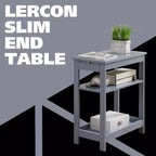 Slim Wood Side End Table with Storage Shelves & Pull-Out Tray, Nightstand for Bedroom, Living Room