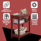 Slim Wood Side End Table with Storage Shelves & Pull-Out Tray, Nightstand for Bedroom, Living Room