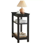 Slim Wood Side End Table with Storage Shelves & Pull-Out Tray, Nightstand for Bedroom, Living Room