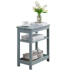 Slim Wood Side End Table with Storage Shelves & Pull-Out Tray, Nightstand for Bedroom, Living Room