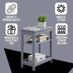Slim Wood Side End Table with Storage Shelves & Pull-Out Tray, Nightstand for Bedroom, Living Room