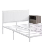 Full-Size Metal Platform Bed with Two-Level Storage Shelves and Wooden Storage Cabinet