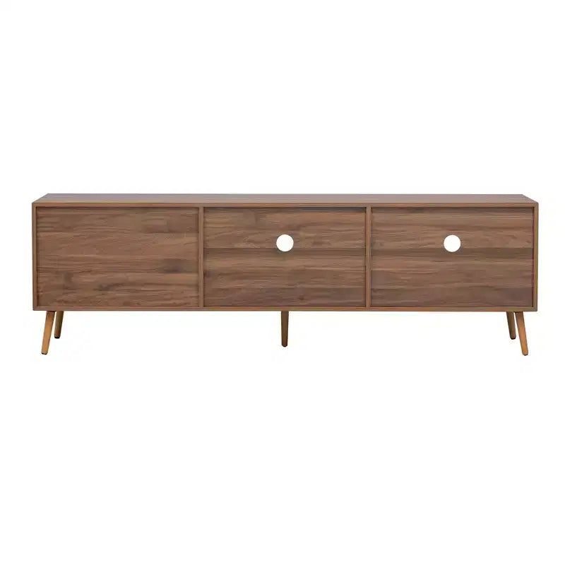 Modern TV Stand for TVs up to 80'', TV Media Console with 2 Glass Doors, Entertainment Center with 2 Drawers & Storage Cabinet, Walnut