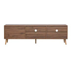 Modern TV Stand for TVs up to 80'', TV Media Console with 2 Glass Doors, Entertainment Center with 2 Drawers & Storage Cabinet, Walnut