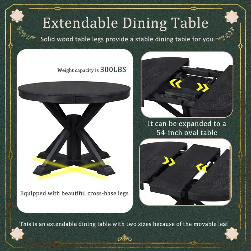 Retro Style Dining Table with Extendable Table and 4 Upholstered Chairs