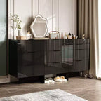 Gloss Dresser with Marble Accents 6 Drawers Storage Cabinet for Bedroom, Living Room, and Kitchen