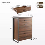 42 Chest 5-Drawers Dresser Accent Cabinet Walnut