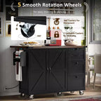 54.5 Black Farmhouse Kitchen Island with Drop Leaf, Rolling Kitchen Cart on Wheels for Home Kitchen Dining Room