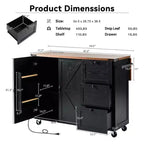 54.5 Black Farmhouse Kitchen Island with Drop Leaf, Rolling Kitchen Cart on Wheels for Home Kitchen Dining Room