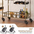 2 Tier Rolling Wine Bar Cart for Home, Small Alcohol Liquor Cart with Mirrored Shelves, Wine Racks & Glass Holder