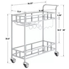 2 Tier Rolling Wine Bar Cart for Home, Small Alcohol Liquor Cart with Mirrored Shelves, Wine Racks & Glass Holder