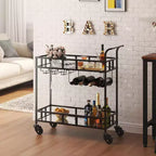 2 Tier Rolling Wine Bar Cart for Home, Small Alcohol Liquor Cart with Mirrored Shelves, Wine Racks & Glass Holder