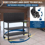 Workbench with Pegboard, Steel Frame Work Table w/ Storage Shelves for Garage & Workshop