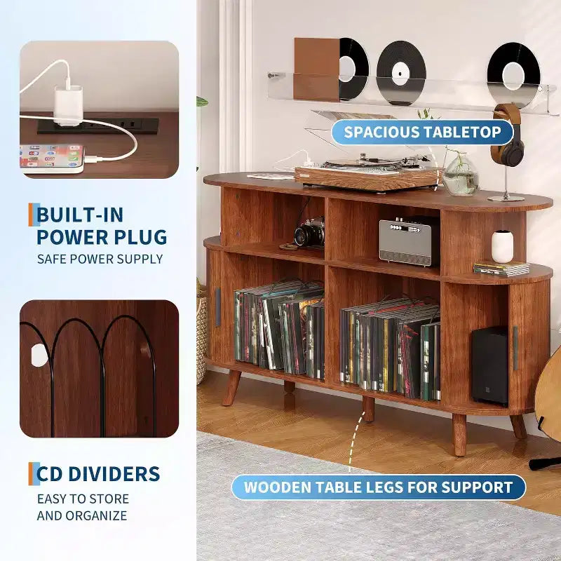 6-Bottle Storage Cabinet w/ Glass Holder & Open Shelves for Kitchen, Dining Room & Living Area