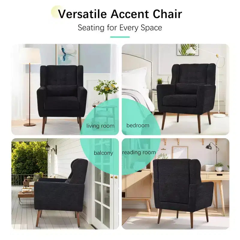 Chenille Accent Chair, Modern Lounge Armchair with Throw Pillow, Ergonomic Back, Tapered Wood Legs, Reading Chair for Living Room, Bedroom