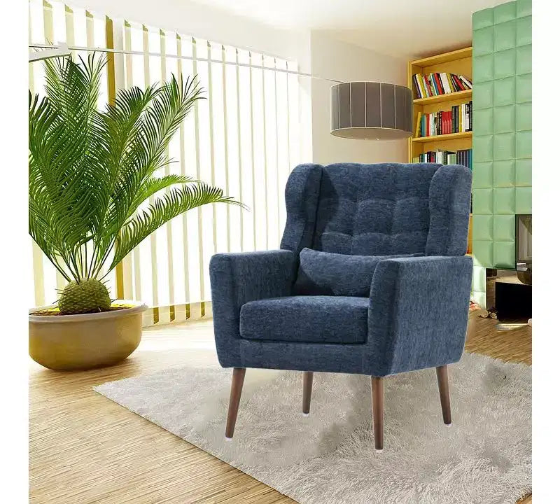 Chenille Accent Chair, Modern Lounge Armchair with Throw Pillow, Ergonomic Back, Tapered Wood Legs, Reading Chair for Living Room, Bedroom