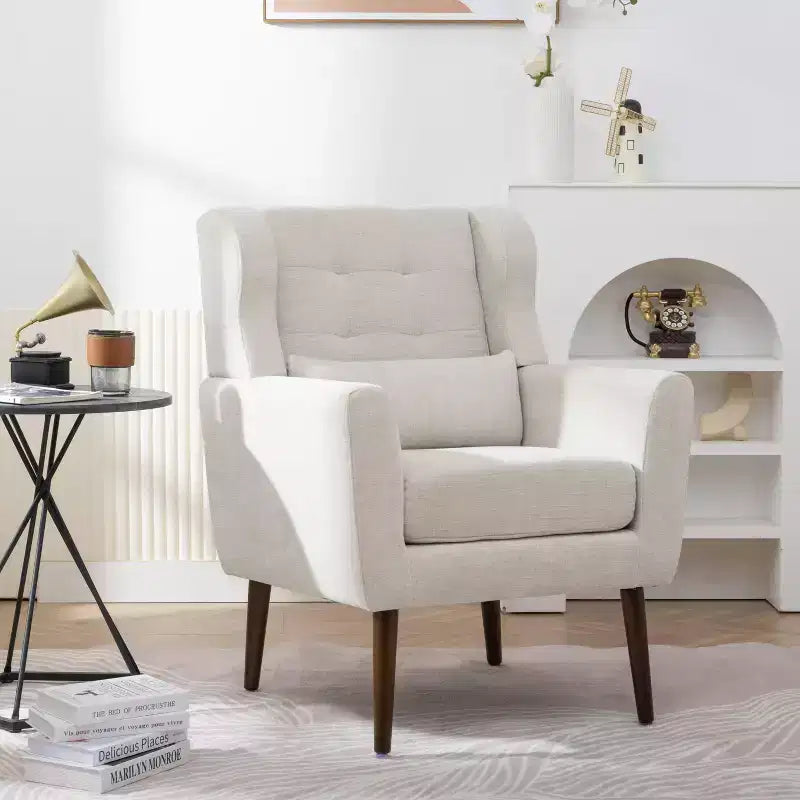 Chenille Accent Chair, Modern Lounge Armchair with Throw Pillow, Ergonomic Back, Tapered Wood Legs, Reading Chair for Living Room, Bedroom