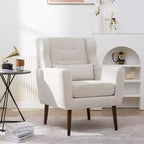 Chenille Accent Chair, Modern Lounge Armchair with Throw Pillow, Ergonomic Back, Tapered Wood Legs, Reading Chair for Living Room, Bedroom