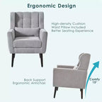 Chenille Accent Chair, Modern Lounge Armchair with Throw Pillow, Ergonomic Back, Tapered Wood Legs, Reading Chair for Living Room, Bedroom