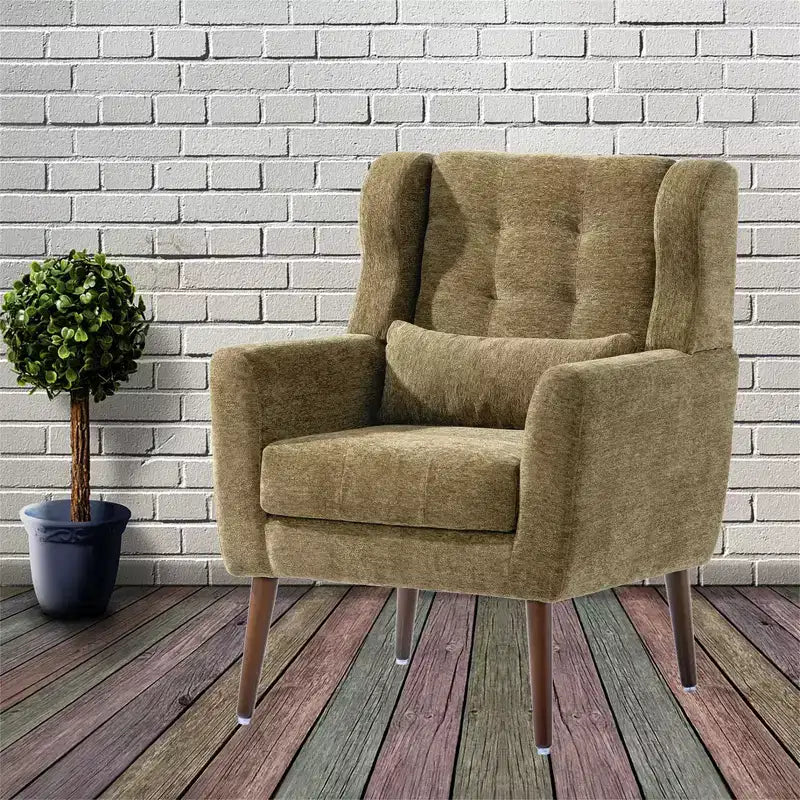 Chenille Accent Chair, Modern Lounge Armchair with Throw Pillow, Ergonomic Back, Tapered Wood Legs, Reading Chair for Living Room, Bedroom