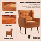 Chenille Accent Chair, Modern Lounge Armchair with Throw Pillow, Ergonomic Back, Tapered Wood Legs, Reading Chair for Living Room, Bedroom