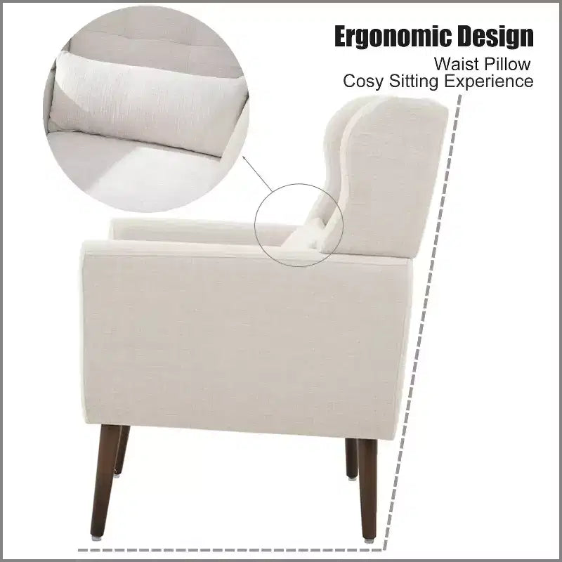 Chenille Accent Chair, Modern Lounge Armchair with Throw Pillow, Ergonomic Back, Tapered Wood Legs, Reading Chair for Living Room, Bedroom