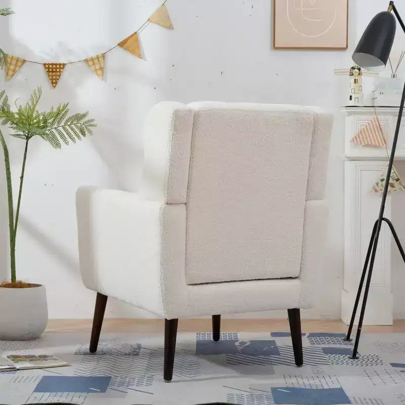 Chenille Accent Chair, Modern Lounge Armchair with Throw Pillow, Ergonomic Back, Tapered Wood Legs, Reading Chair for Living Room, Bedroom