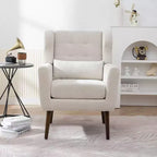 Chenille Accent Chair, Modern Lounge Armchair with Throw Pillow, Ergonomic Back, Tapered Wood Legs, Reading Chair for Living Room, Bedroom