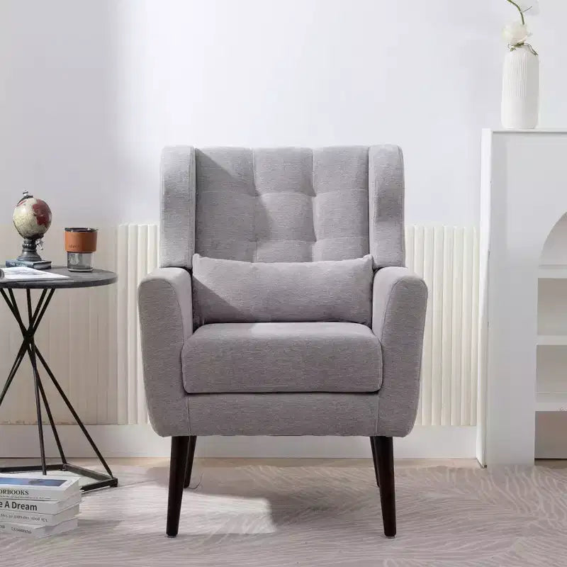 Chenille Accent Chair, Modern Lounge Armchair with Throw Pillow, Ergonomic Back, Tapered Wood Legs, Reading Chair for Living Room, Bedroom