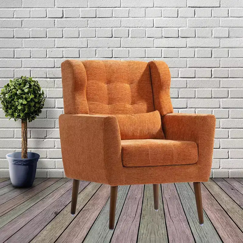 Chenille Accent Chair, Modern Lounge Armchair with Throw Pillow, Ergonomic Back, Tapered Wood Legs, Reading Chair for Living Room, Bedroom