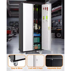 72 H Metal Storage Cabinet with Wheels, Garage Storage Cabinet with Adjustable Shelves and 2 Doors for Garage Home Office Utility Room