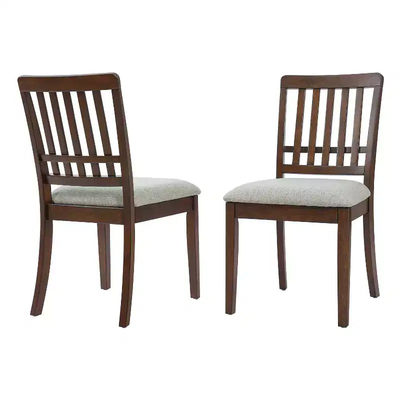 Dining Chairs with Curved Wood Backrest and Gray Fabric Seat