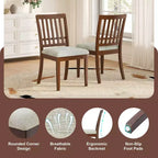 Dining Chairs with Curved Wood Backrest and Gray Fabric Seat