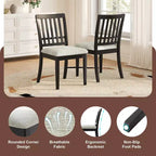 Dining Chairs with Curved Wood Backrest and Gray Fabric Seat