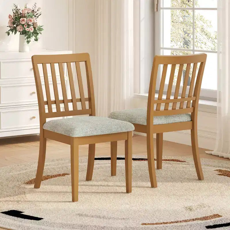 Dining Chairs with Curved Wood Backrest and Gray Fabric Seat