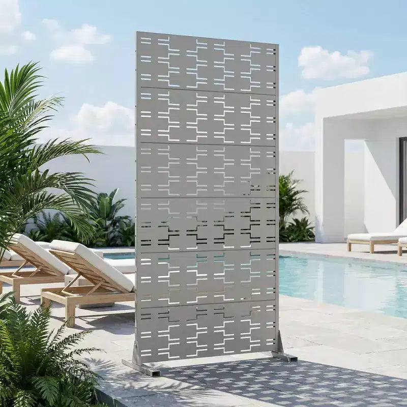 Brick 01 Gray Galvanized Steel Room Divider, 72x35x16, 6-Piece Durable Indoor Outdoor Screen