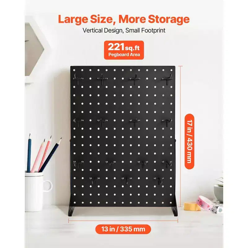Pegboard Display Stand, 17 x 13 Inch Tabletop Pegboard Display Stand with 30 Hooks, Thickened Cold-Rolled Steel Peg Board Panel, Black