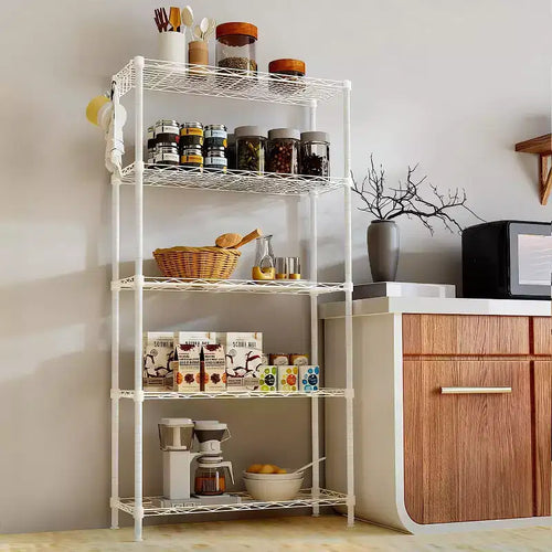 59'' White 5 Tier Storage Rack Adjustable Tier Spacing Height