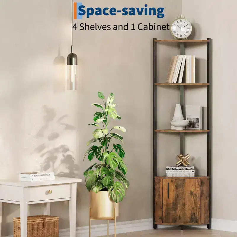 5-Tier Tall Corner Shelf - 58 Corner Display Cabinet with Solid Wood Shelves - Heavy Duty Standing Shelf Organizer for Living Room, Bedroom,Kitchen