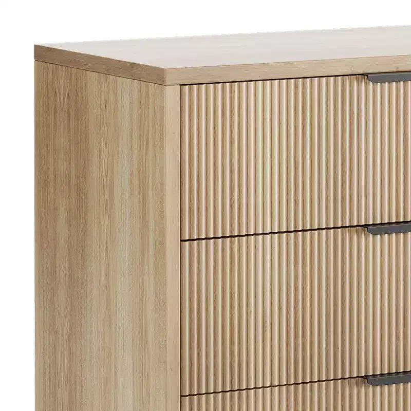 Dresser, Chest of Drawers - 29.9 Fluted Wood Grain 3-Drawer Organizer with Metal Legs & Anti-Tip Device