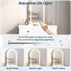 Makeup Vanity Desk with Mirror and Lights, Modern White Vanity Table with 2 Drawers & Adjustable 3-Drawer Cabinet, Wood Dressing Table