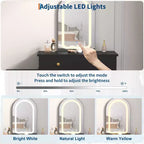 Makeup Vanity Desk with Mirror and Lights, Modern White Vanity Table with 2 Drawers & Adjustable 3-Drawer Cabinet, Wood Dressing Table