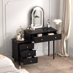 Makeup Vanity Desk with Mirror and Lights, Modern White Vanity Table with 2 Drawers & Adjustable 3-Drawer Cabinet, Wood Dressing Table