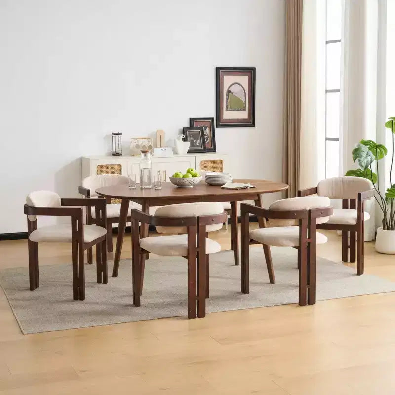 Mid-Century Modern Rubberwood Upholstered Dining Chairs