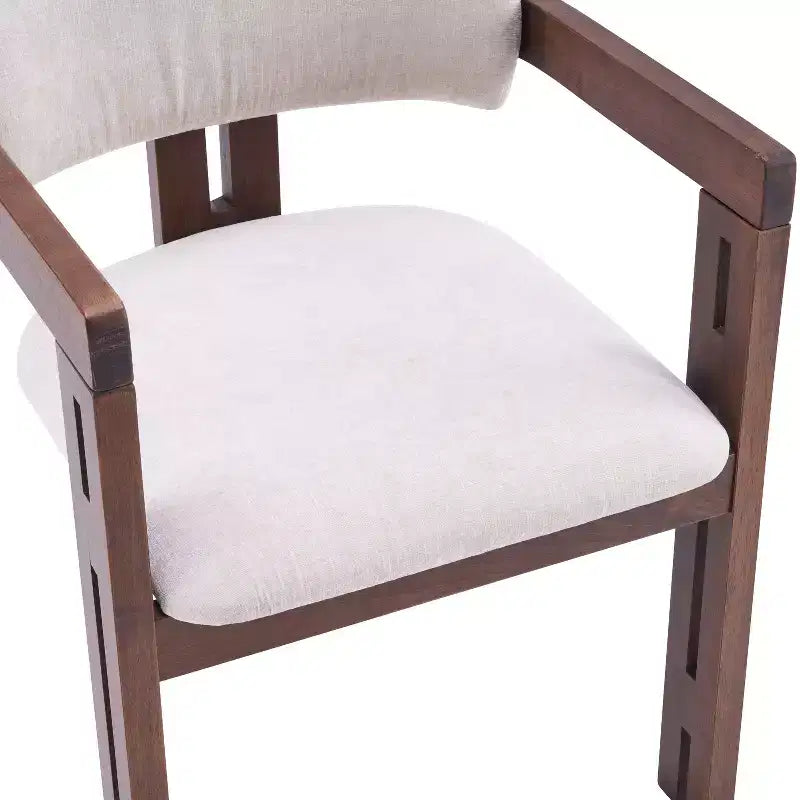 Mid-Century Modern Rubberwood Upholstered Dining Chairs