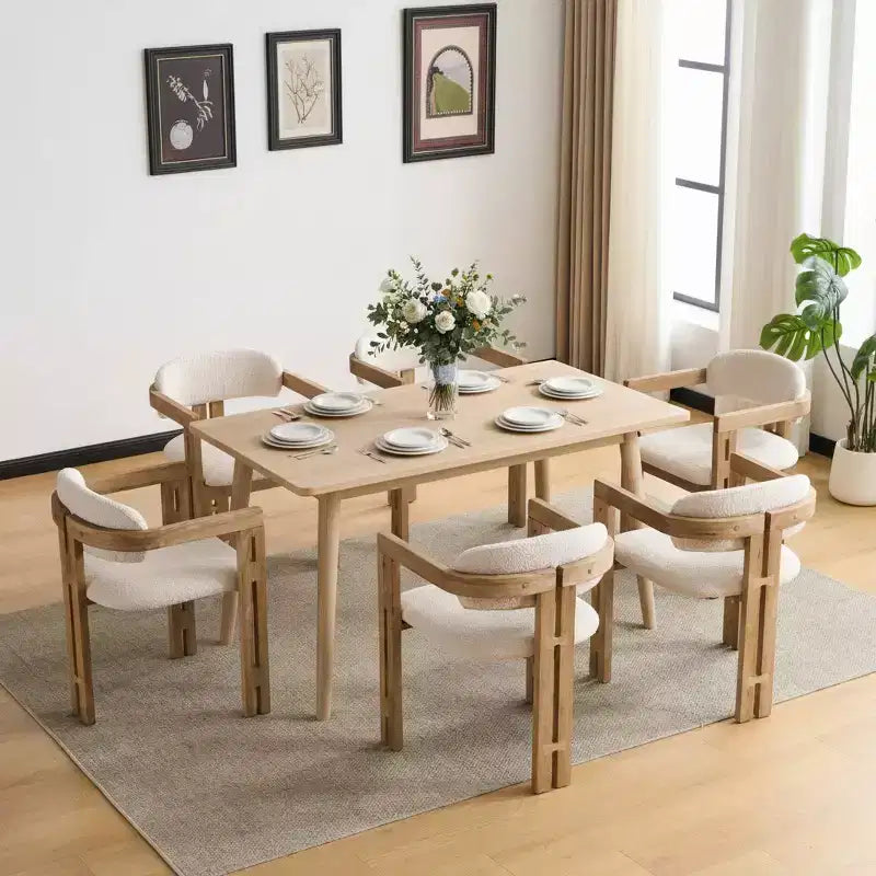 Mid-Century Modern Rubberwood Upholstered Dining Chairs