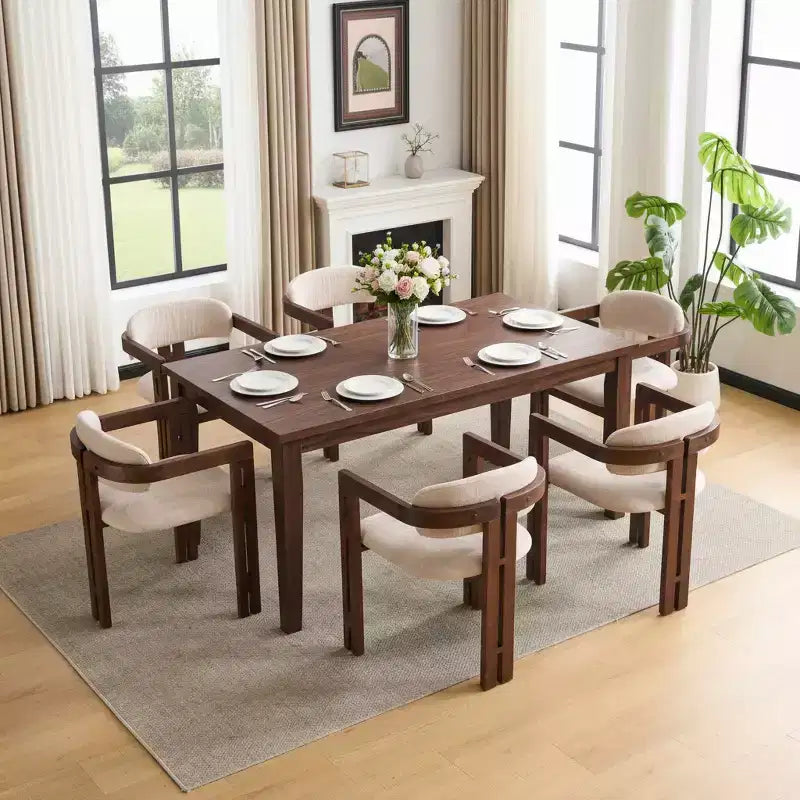 Mid-Century Modern Rubberwood Upholstered Dining Chairs