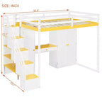 Full Loft Bed with Storage Staircase, Built-In Dressing Table with Mirror and Drawer, Wardrobe