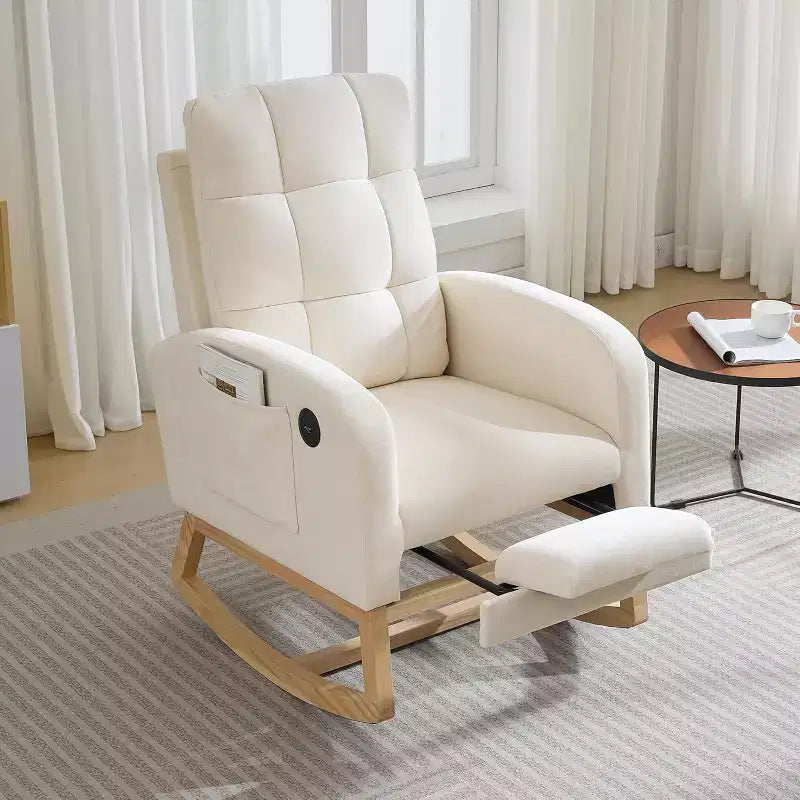 Modern Nursery Upholstered Rocking Chair,Boucle Glider Chair Nursery Chair with High Back,Rocking Accent Armchair, for Living Room, Beige