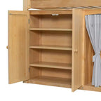 Full/Twin Loft Bed with LED Headboard, Wardrobe & Double-Door Storage Cabinet